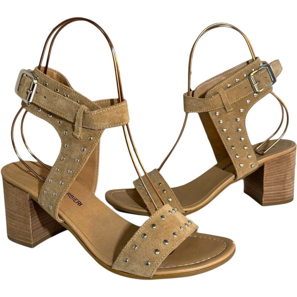 Barbara Barbieri Ankle Strap Sandals Beige Block Heel Studded Leather 9